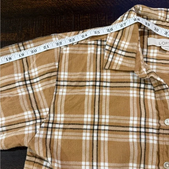 LOFT Plaid Flannel Button Down Shirt Brown Tan Cozy Oversized S - Picture 8 of 8